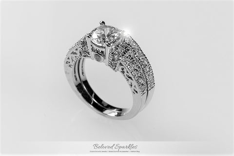 Trista 1ct Round Art Deco Engagement and Wedding Ring Set | 3.2ct