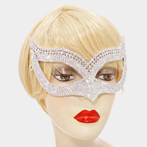 Weslee Statement Cat Eye  Crystal Silver Masquerade Mask. - Beloved Sparkles
 - 2