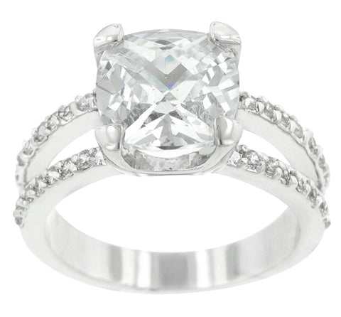 Zandra Cushion Cut Engagement Statement Ring | 6.5ct | Cubic Zirconia | Silver