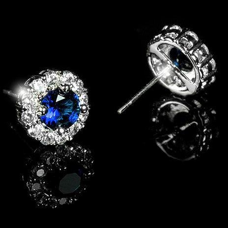 Belle Sapphire Blue Halo Stud Earrings | 2ct