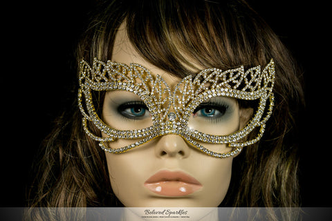 Keely Vintage Leaf Cluster Masquerade Mask | Gold | Crystal - Beloved Sparkles
 - 4