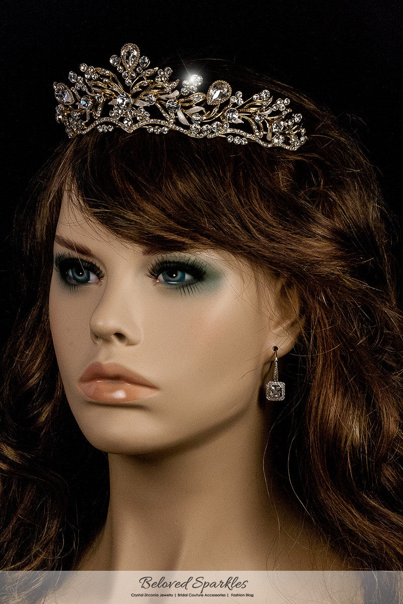 Sabella Victorian Art Deco Gold Tiara | Swarovski Crystal - Beloved Sparkles
 - 3