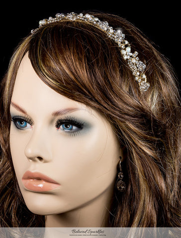 Eva Floral Pearl Gold Headband | Swarovski Crystal - Beloved Sparkles
 - 3