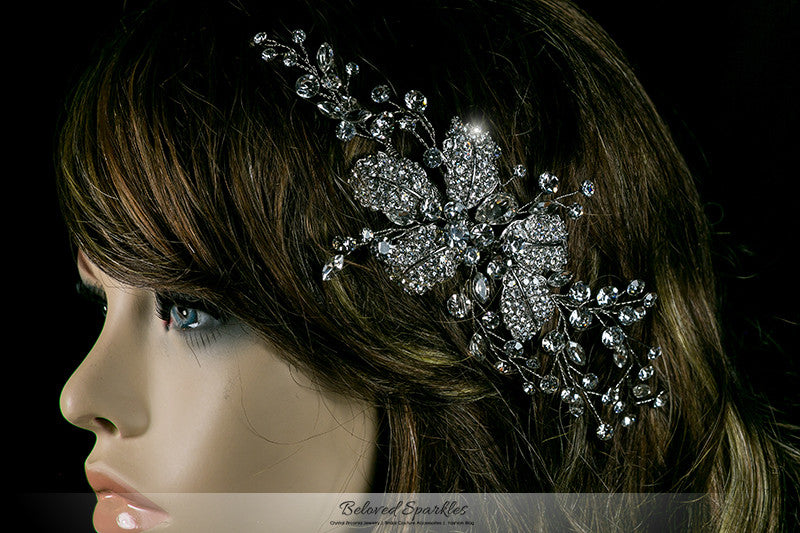 Mandy Leaf Spray Cluster Hair Clip | Swarovski Crystal - Beloved Sparkles