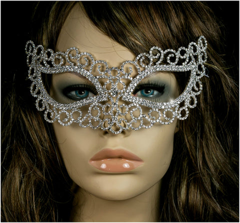 Marilee Art Deco Swirl Masquerade Mask | Crystal | Silver - Beloved Sparkles