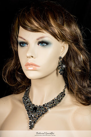 Dawna Art Deco Black Necklace Set | Crystal - Beloved Sparkles