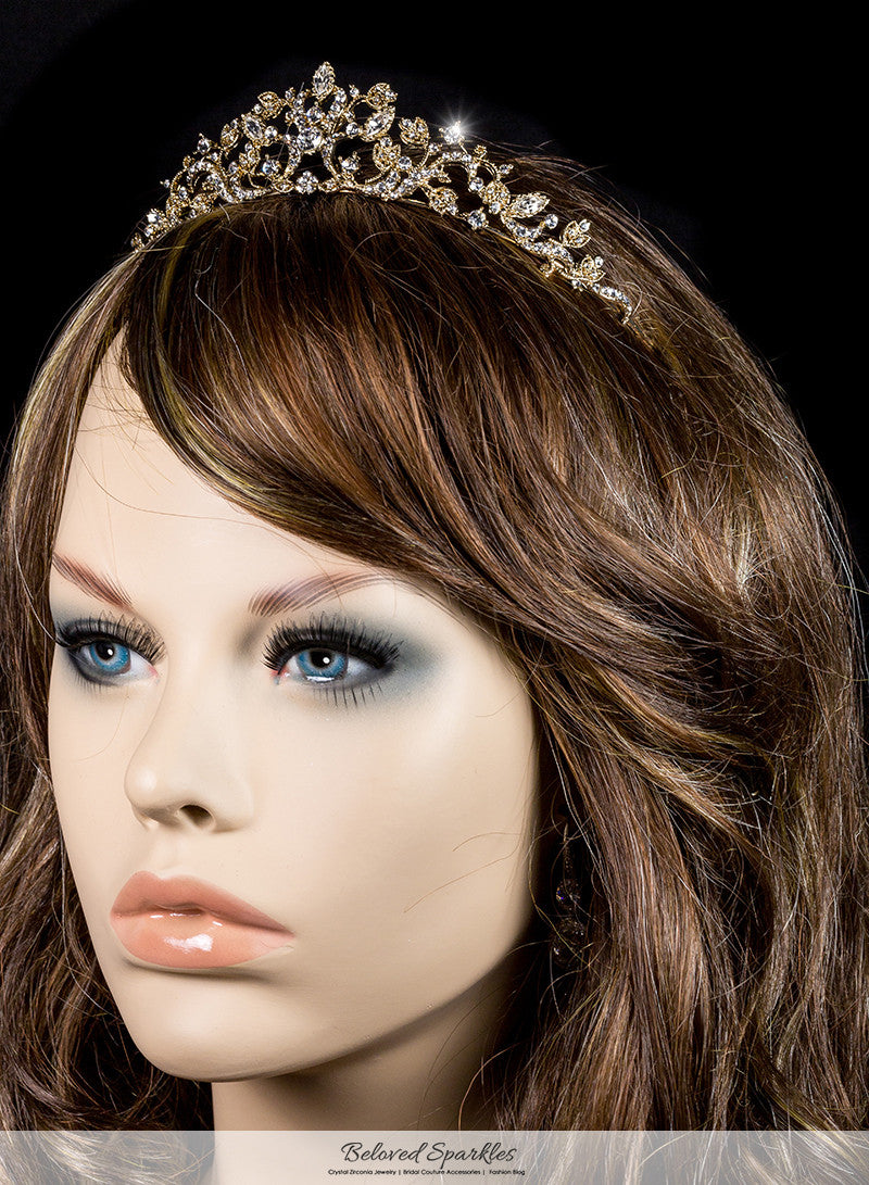 Nedda Art Deco Filigree Tiara | Gold | Swarovski Crystal - Beloved Sparkles
 - 3