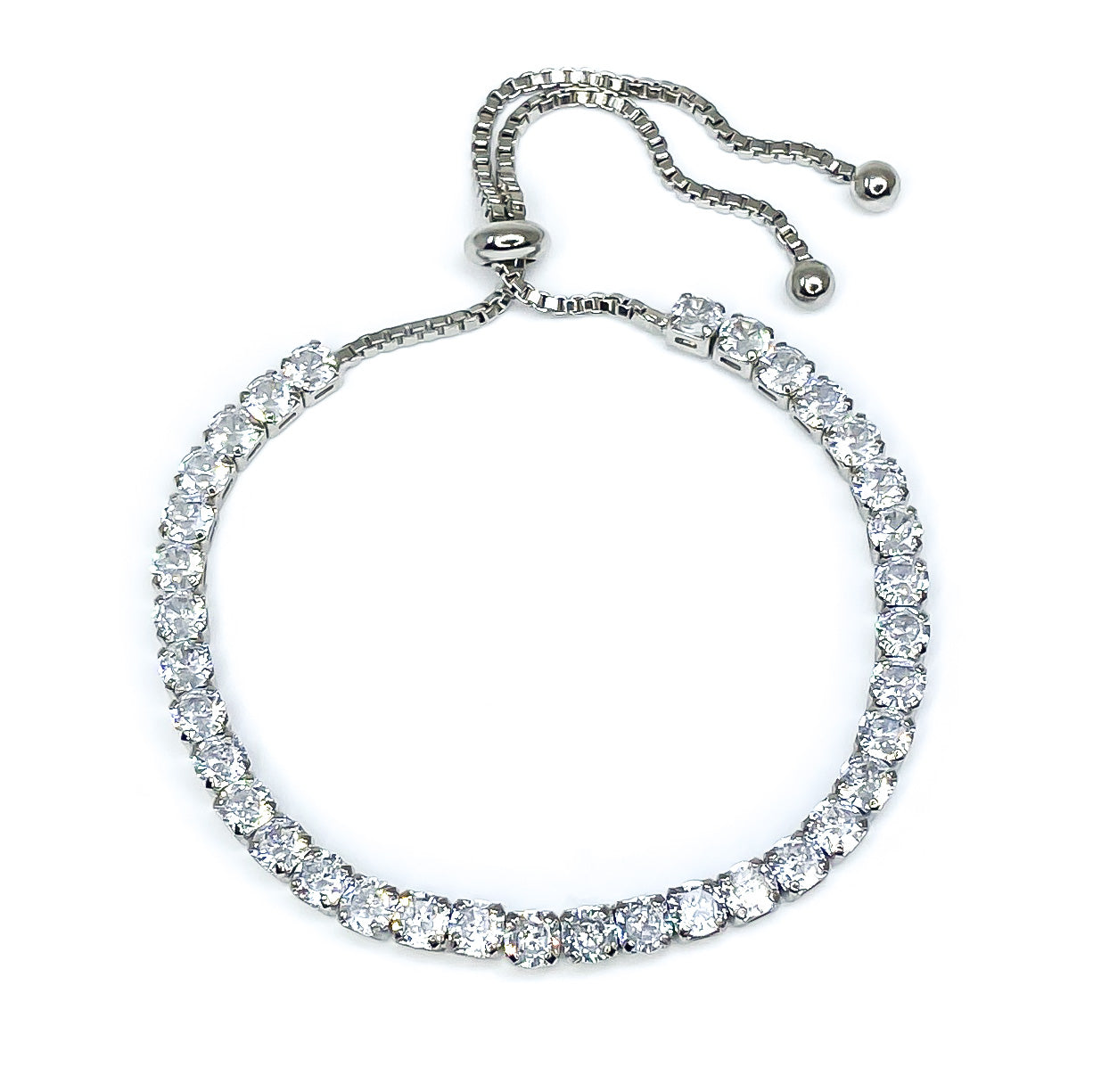 Beth 4mm Round CZ Silver Tennis Slider Bracelet | 10ct