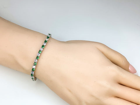 Cassidy Emerald and Clear Round  CZ Tennis Bracelet – 7in | 10ct