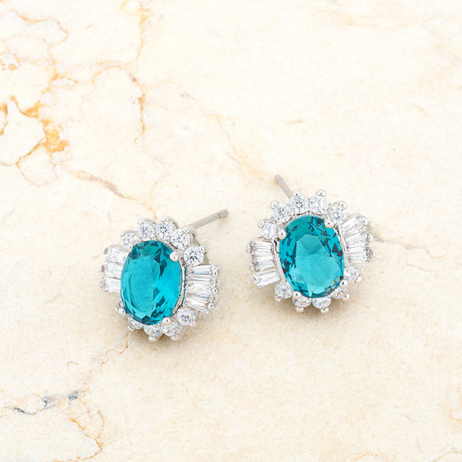 Chrisalee Vintage Aqua Halo Stud Earrings