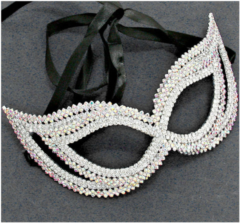 Frances Double Cluster Cat Eye Crystal Masquerade Mask |  AB Crystal | Silver