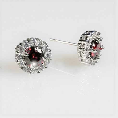 Belle 6mm Garnet Red Halo Stud Earrings | 2ct