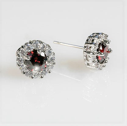 Belle 6mm Garnet Red Halo Stud Earrings | 2ct