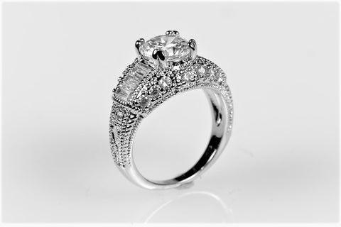 Iris Round CZ Milgrain Engagement Ring | 4.5ct