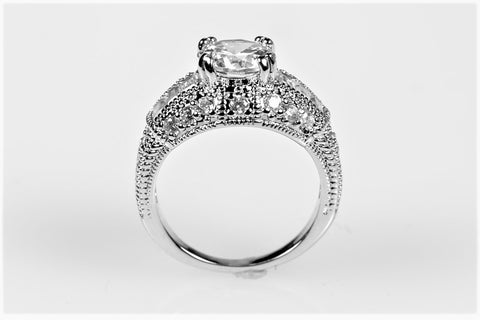 Iris Round CZ Milgrain Engagement Ring | 4.5ct