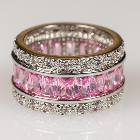 Kinsley Radiant Cut Pink Eternity Band Ring | 11ct
