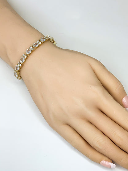 Melanie 7mm Oval CZ GoldTennis Bracelet | 7in