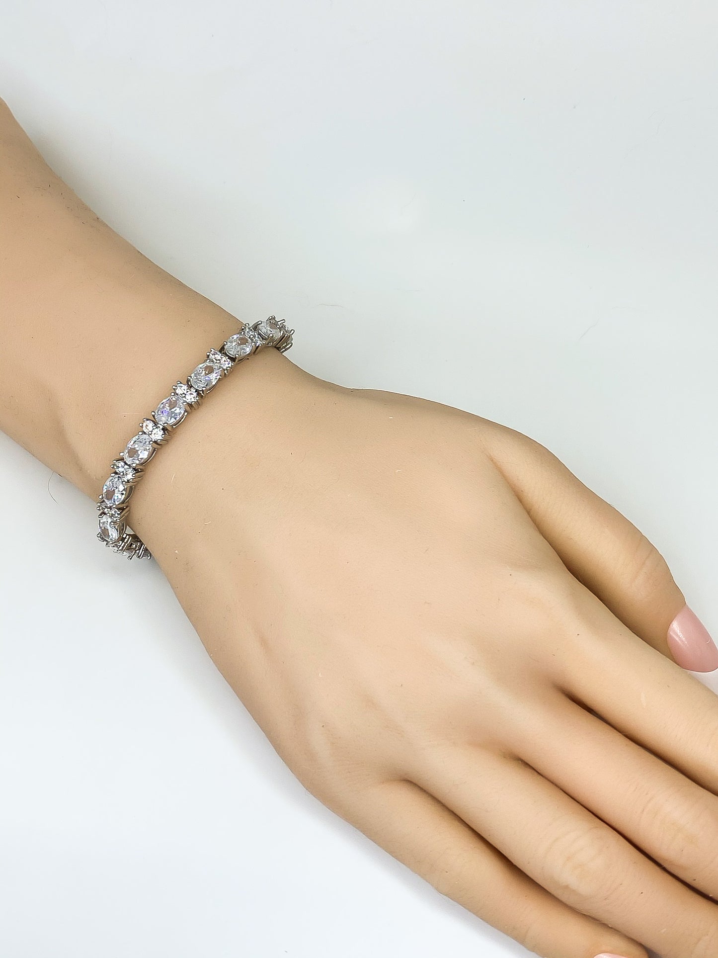 Melanie 7mm Oval CZ Silver Tennis Bracelet | 7in