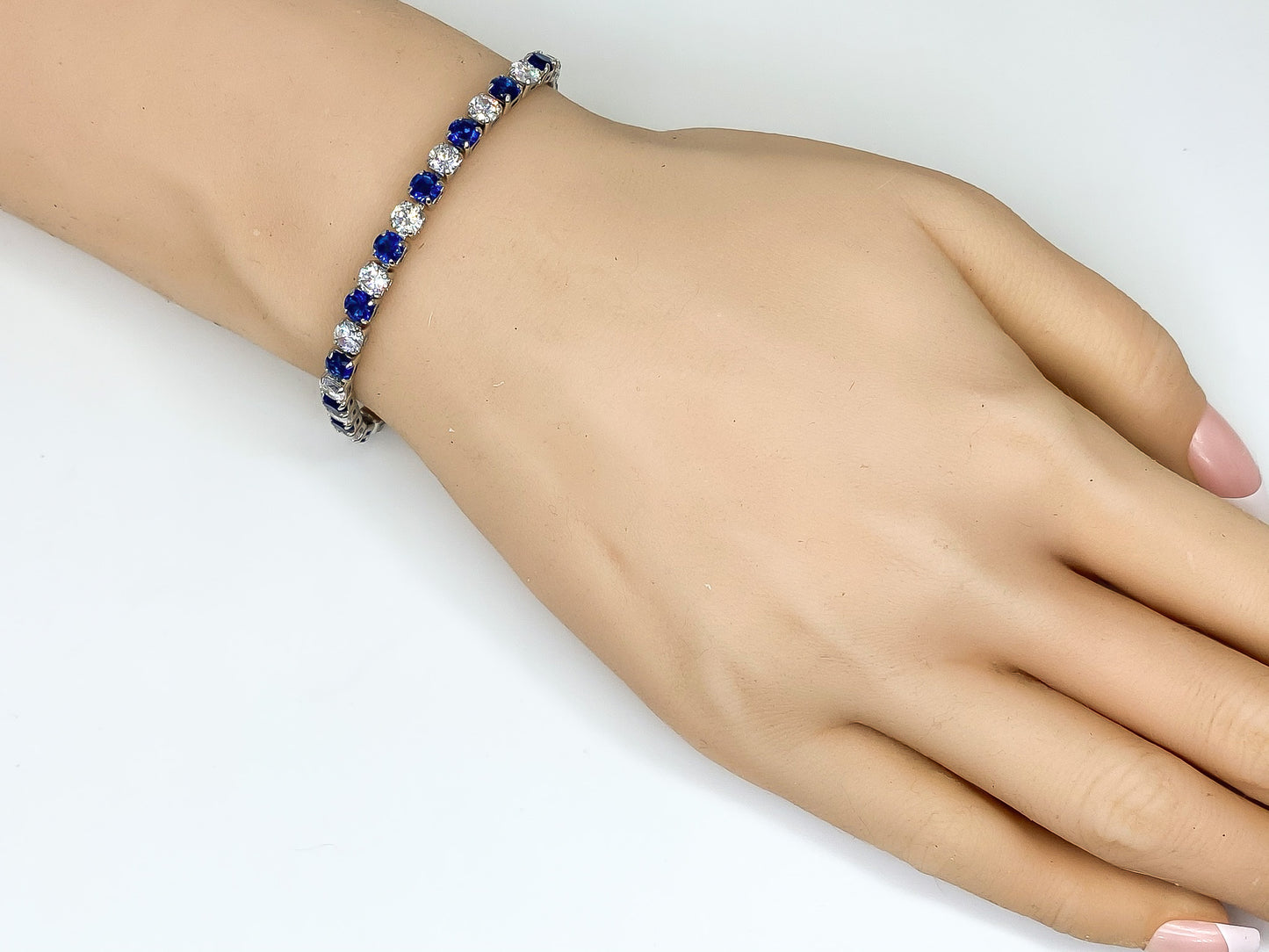 Micole 4mm Sapphire and Clear Round CZ Tennis Bracelet – 7in