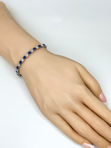 Micole Sapphire and Clear Round CZ Tennis Bracelet – 7in