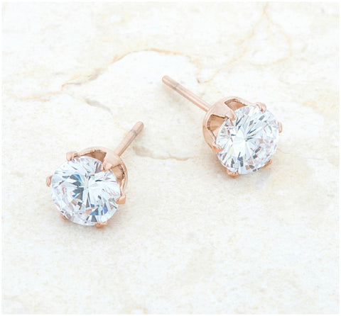 Reign Round Rose Gold Stud Earrings – 6mm | 1ct | Stainless Steel