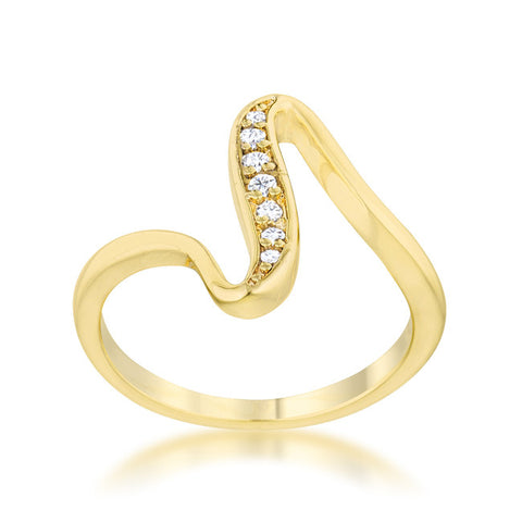 Sheryl 14k Gold Simple Wave Fashion  Ring | .3 Carat | Cubic Zirconia - Beloved Sparkles
 - 2