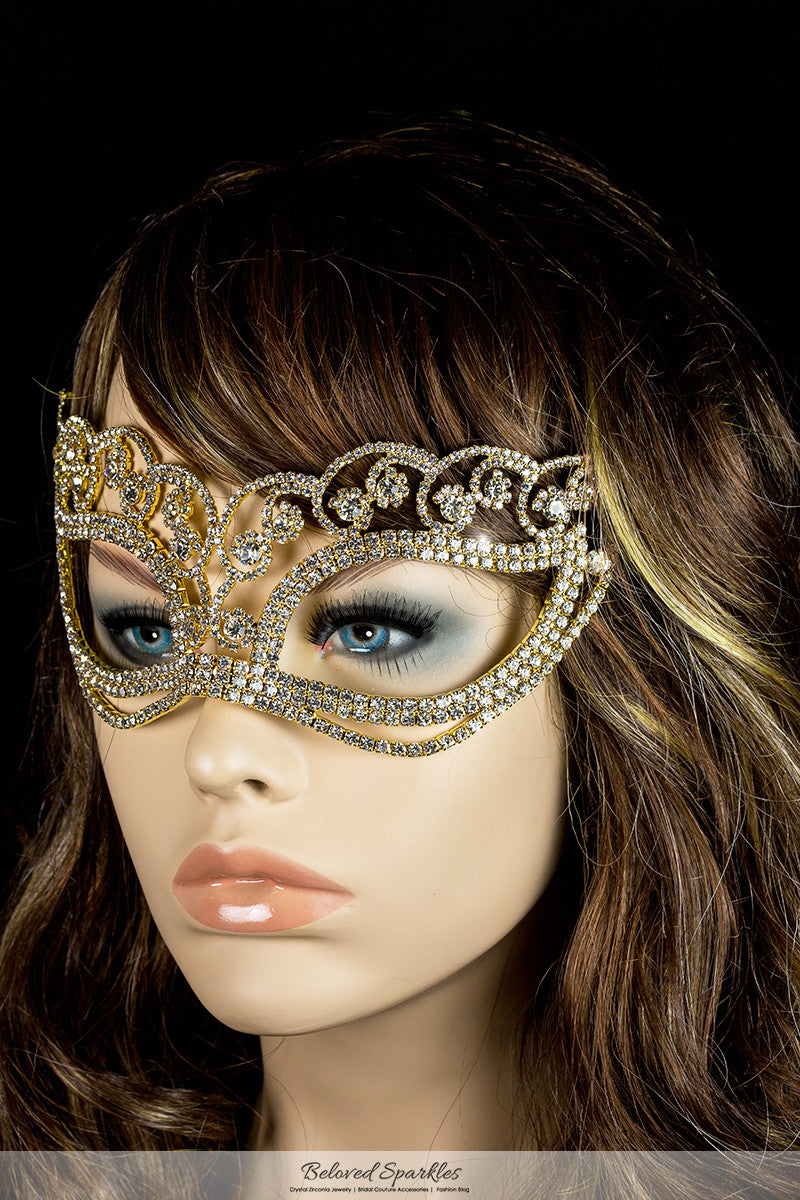 Francine Flower Gold Masquerade Mask | Crystal - Beloved Sparkles