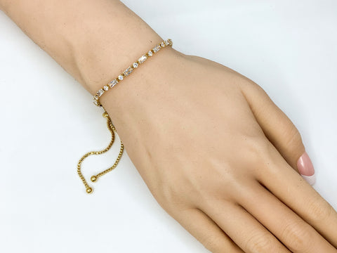 Ivy Radiant & Round CZ Gold Tennis Bolo Bracelet