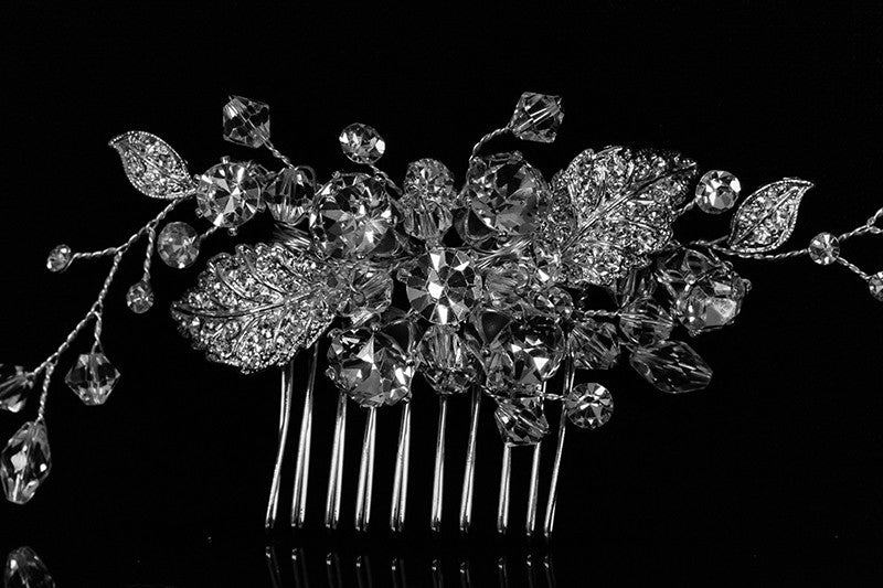 Derica Curved Leaves Hair Comb | Swarovski Crystal - Beloved Sparkles
