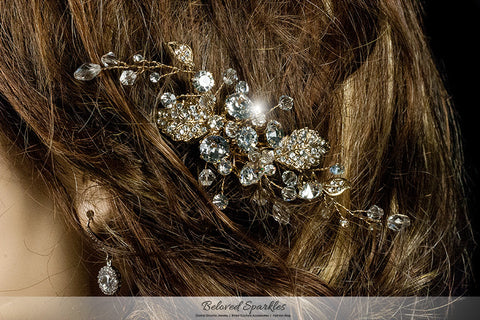 Derica Curved Leaves Gold Hair Comb | Swarovski Crystal - Beloved Sparkles