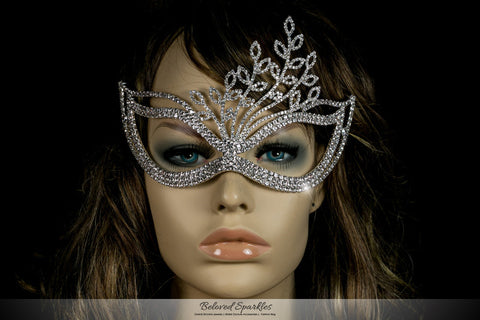 Lorelle Leaves Statement Masquerade Mask | Silver | Crystal - Beloved Sparkles
 - 4