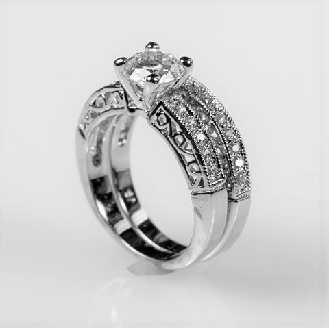 Kimmy Filigree 1ct Round CZ Engagement & Wedding Ring Set | 2.8ct