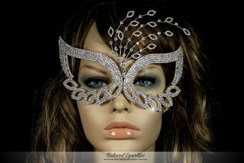 Glynn Art Deco Leaves Masquerade Mask | Silver | Crystal - Beloved Sparkles