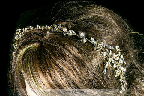 Trista Gold Leaf Hair Tie Headband | Gold | Swarovski Crystal - Beloved Sparkles
 - 4
