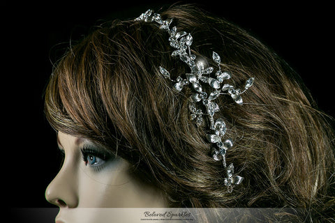 Trista Silver Leaf Hair Tie Headband | Swarovski Crystal - Beloved Sparkles
 - 4