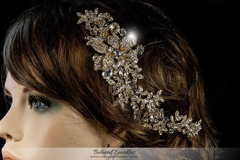 Lizabeth Ila Long Floral Cluster Gold Hair Clip | Swarovski Crystal - Beloved Sparkles
 - 4