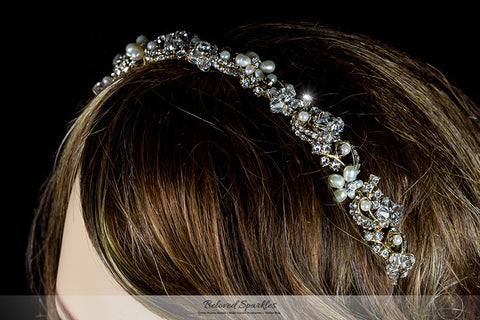 Eva Floral Pearl Gold Headband | Swarovski Crystal - Beloved Sparkles
 - 4