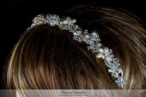 Eva Floral Cream Pearl Silver Headband | Swarovski Crystal - Beloved Sparkles
 - 4