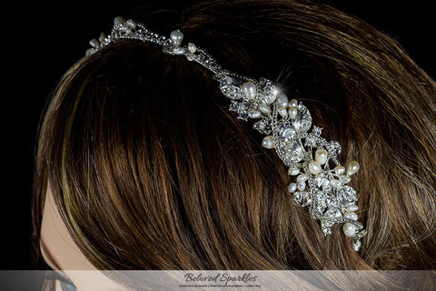 MayKayla Pearl Ribbon Silver Headband | Swarovski Crystal - Beloved Sparkles
 - 5