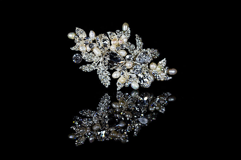 Florence Flower White Pearl Cluster Hair Clip | Swarovski Crystal - Beloved Sparkles