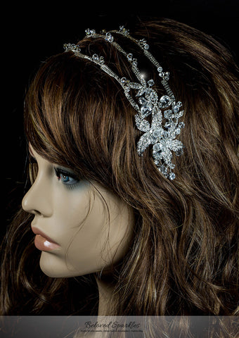 Korina Three Rows Floral Silver Headband | Swarovski Crystal - Beloved Sparkles
 - 4
