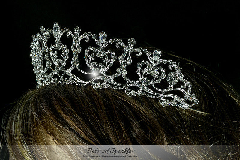 Diana Vintage Art Deco Heart Silver Tiara | Swarovski Crystal - Beloved Sparkles
 - 4