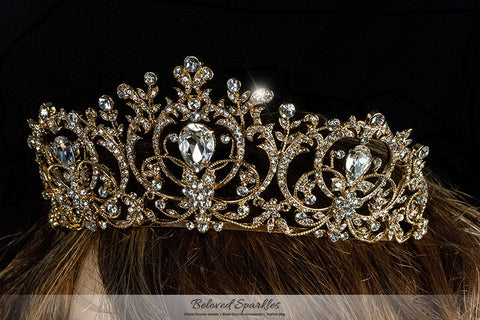 Lucia Victoria Statement Gold Tiara | Swarovski Crystal - Beloved Sparkles
 - 4