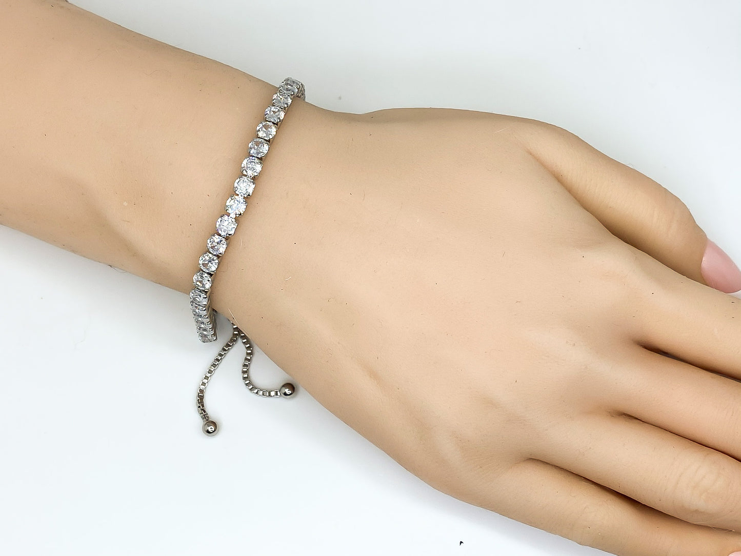 Beth 4mm Round CZ Silver Tennis Slider Bracelet | 10ct