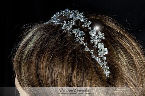 Cherise Two Row Flower Silver Headband | Swarovski Crystal - Beloved Sparkles
 - 4