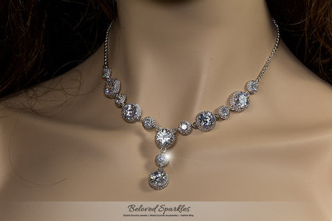 Jacky Fashion Milgrain Round Dangle Necklace | 45 Carat | Cubic Zirconia - Beloved Sparkles