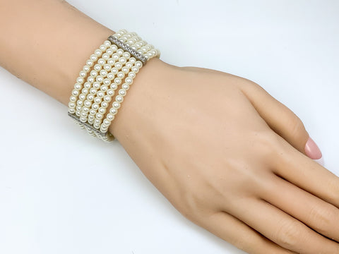 Dana Vintage 5 Row Pearl CZ Silver Bracelet – 7.5in