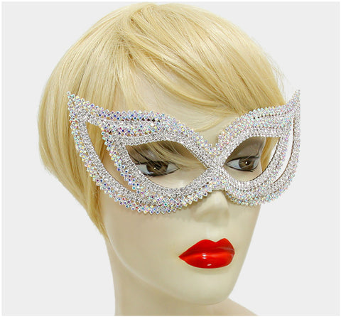 Frances Double Cluster Cat Eye Crystal Silver Masquerade Mask. - Beloved Sparkles
 - 4