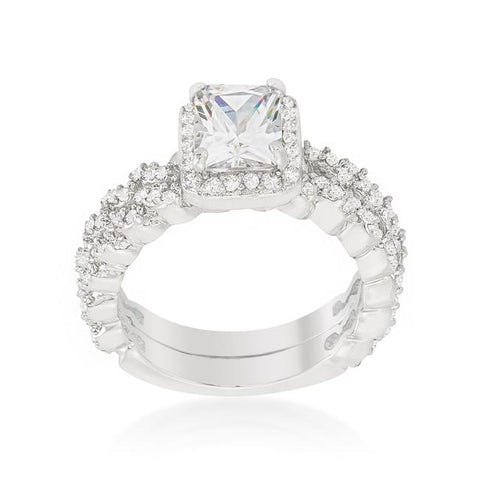 Genna 2ct Radiant Halo Engagement and Wedding Ring Set | 3.2ct