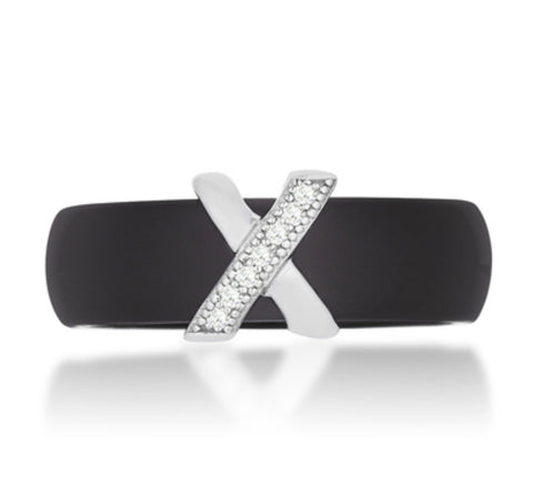 Gloris Black Ceramic X Band Ring | .3 Carat | Cubic Zirconia  | Sterling Silver - Beloved Sparkles
